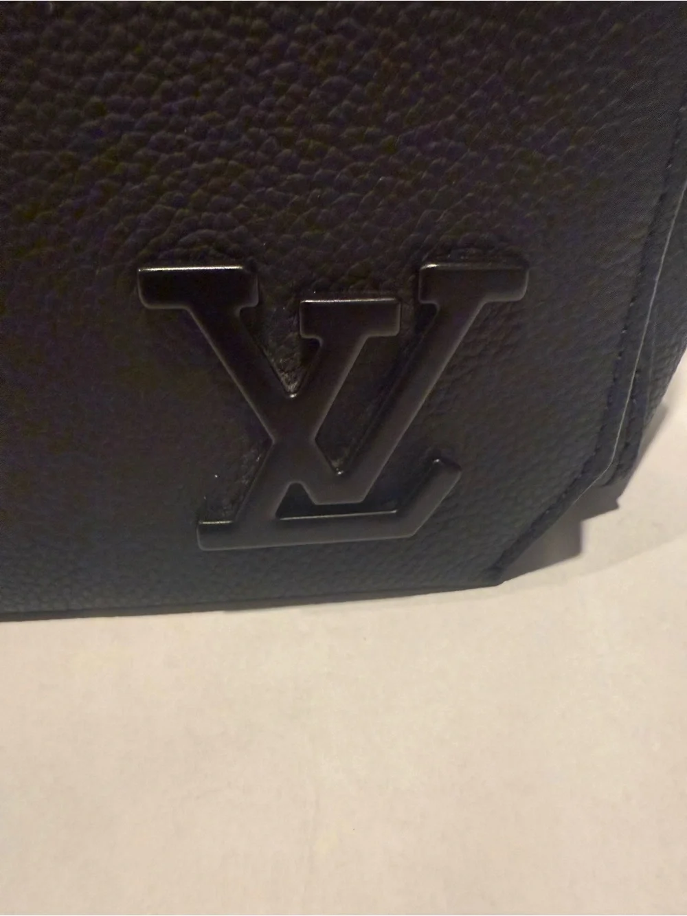 Louis Vuitton Black Pebbled Leather Messenger with LV Initials